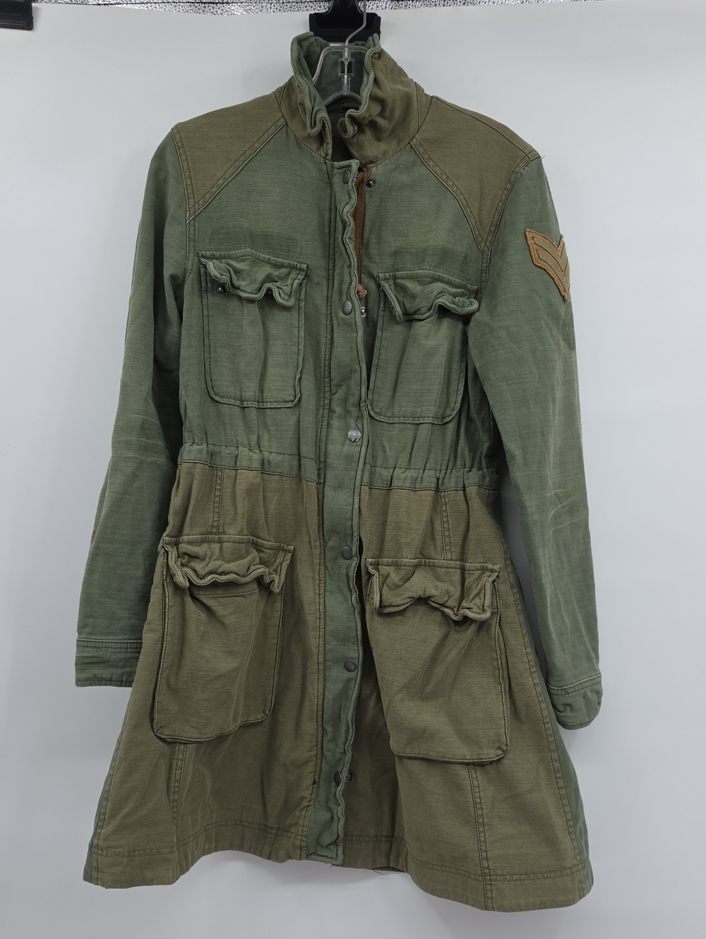 Free People Colorblock Military Cargo Buffalo Plaid Lined Jacket women's Size S